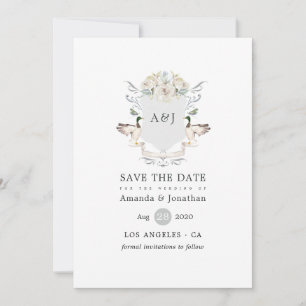 Save The Date Mariage élégant au bord du lac avec le crest de co