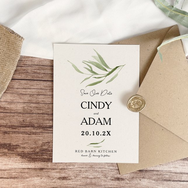 Save The Date Mariage Élégant au Feuillage Vert Poussiéreux (Créateur téléchargé)