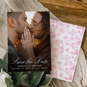Save The Date Mariage élégant avec photo et chinoiserie rose