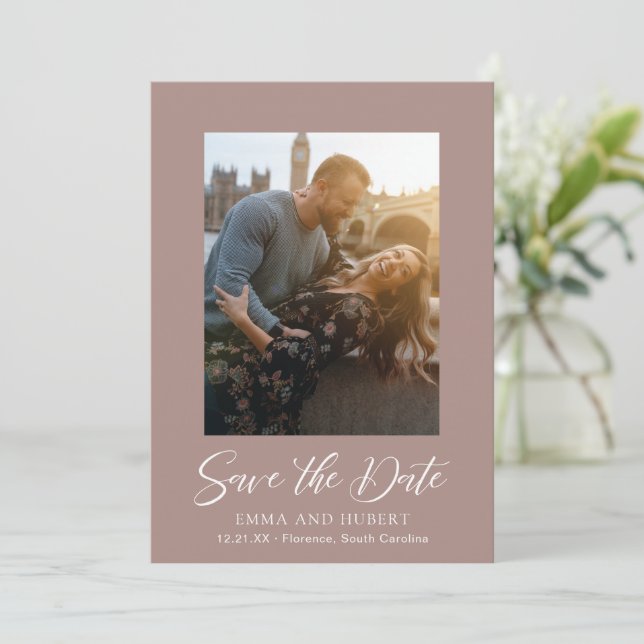 Save The Date Mariage élégant avec photo neutre Terre classique (Debout devant)