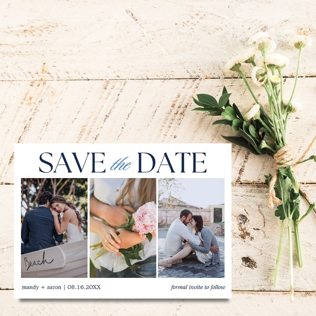Save The Date Mariage élégant avec trois photos (Elegant Three Photo Wedding Save The Date)