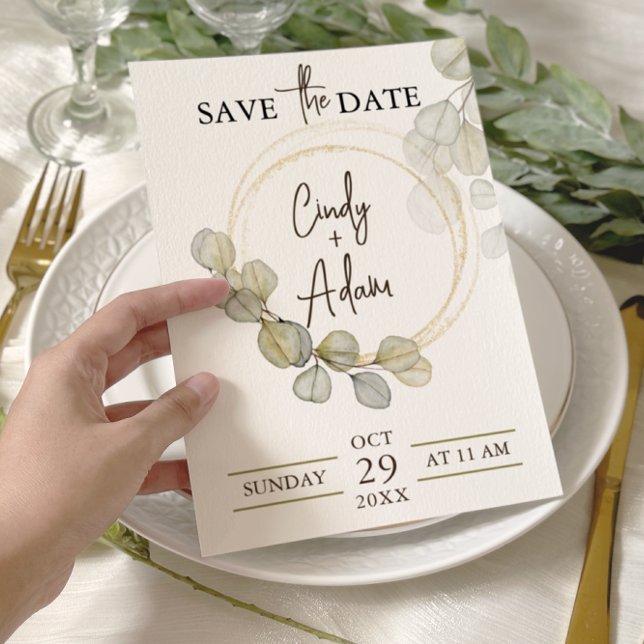 Save The Date Mariage Élégant avec Verdure d'Eucalyptus (Créateur téléchargé)