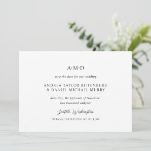 Save The Date Mariage élégant blanc Andrea noir