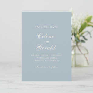 Save The Date Mariage Élégant Bleu Classique Uni
