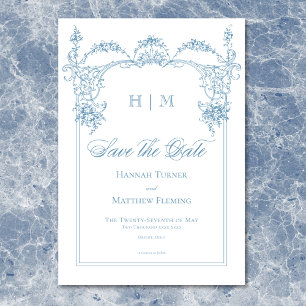Save The Date Mariage élégant bleu français victorien de style c