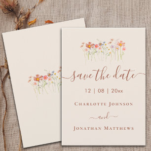 Save The Date Mariage Élégant Bohème dans une Prairie de Fleurs