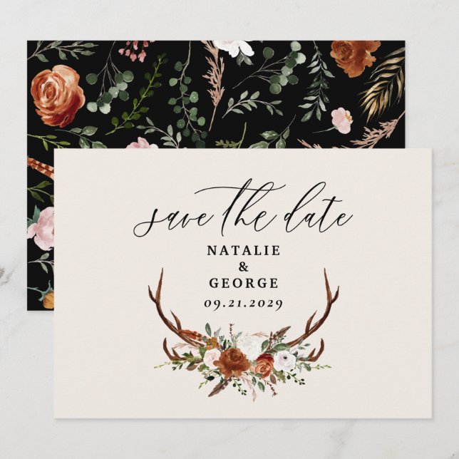 Save The Date Mariage élégant botanique rustique chic (Devant / Derrière)
