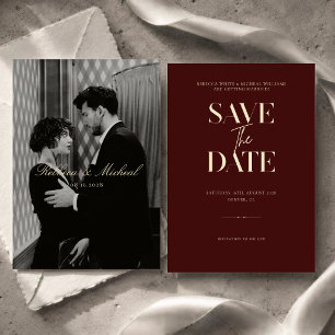 Save The Date Mariage Élégant Bourgogne Vieille Fortune Photo Cl