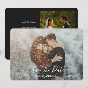 Save The Date Mariage Élégant Classique Calligraphie Noir et Bla