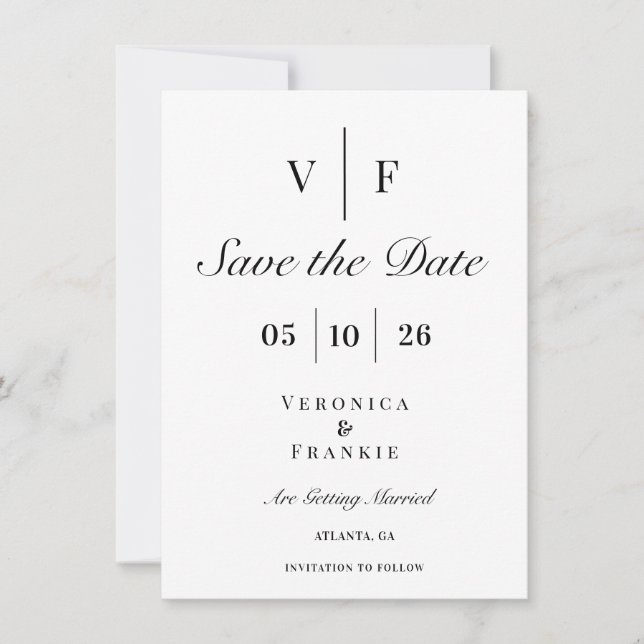 Save The Date Mariage Élégant Classique Enregistrez la Date (Devant)