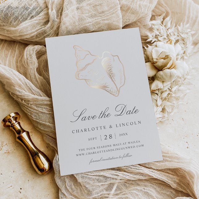 Save The Date Mariage élégant Coquille de Conque Dorée (Créateur téléchargé)