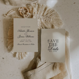 Save The Date Mariage élégant crème noir argent ancien