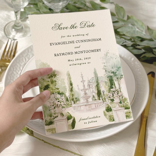 Save The Date Mariage Élégant dans un Jardin de Manoir à l'Aquar (Créateur téléchargé)