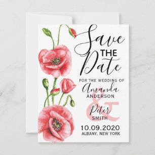 Save The Date Mariage élégant d'aquarelle de pavot de la Flandre
