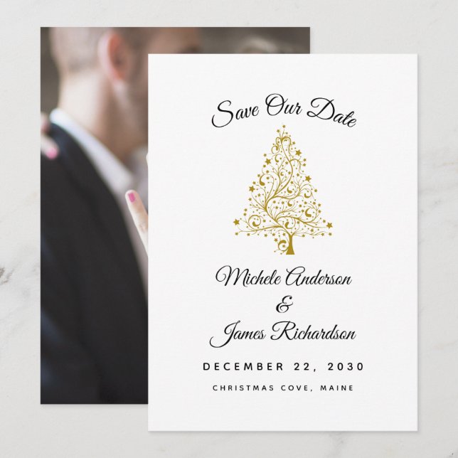 Save The Date Mariage Élégant de Fêtes d'Hiver (Devant / Derrière)