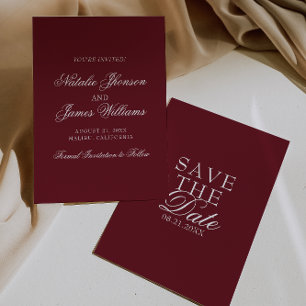 Save The Date Mariage élégant en Bourgogne blanc à l'ancienne