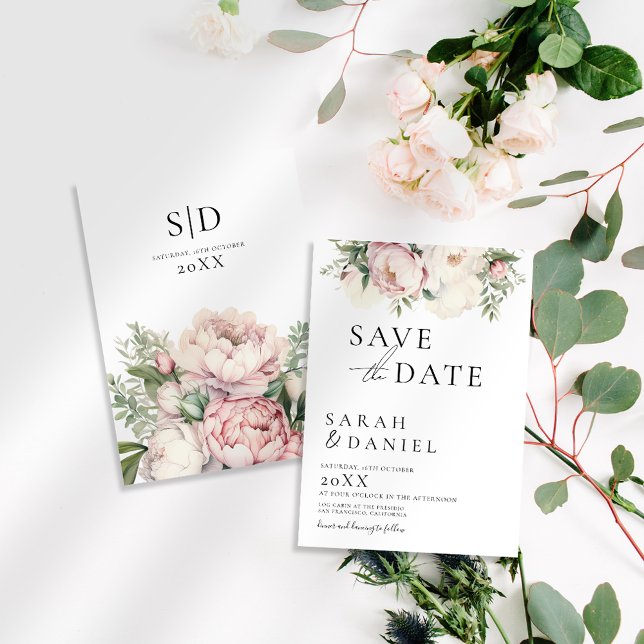 Save The Date Mariage Élégant Floral Rose Pêche (Créateur téléchargé)
