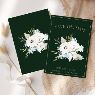 Save The Date Mariage Élégant Floral Vert et Blanc d'Hiver