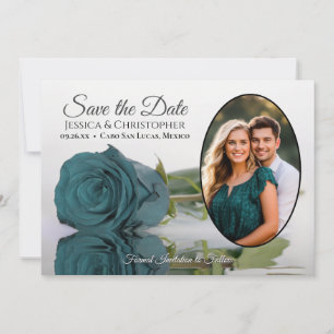 Save The Date Mariage Élégant Foncé Aqua Sarcelle Rose Ovale Pho