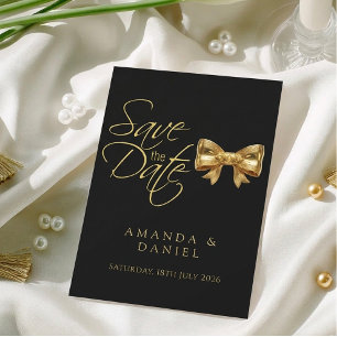 Save The Date Mariage Élégant Luxe Noir et Ruban Doré