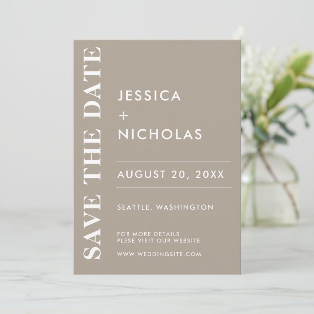 Save The Date Mariage élégant minimal moderne gris olive (Debout devant)
