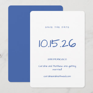 Save The Date Mariage élégant minimaliste Bleu Blanc manuscrit
