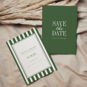 Save The Date Mariage Élégant Moderne à Rayures Vert Olive