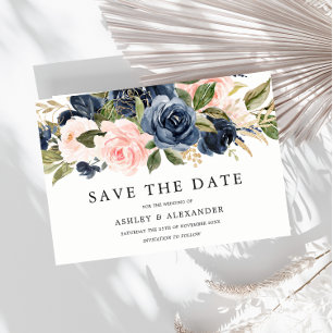 Save The Date Mariage Élégant Moderne Bleu Marine & Blush Toutes
