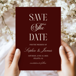 Save The Date Mariage Élégant Moderne Burgundy Foncé Ivoire
