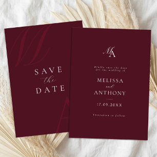 Save The Date Mariage élégant moderne Monogramme Bourgogne