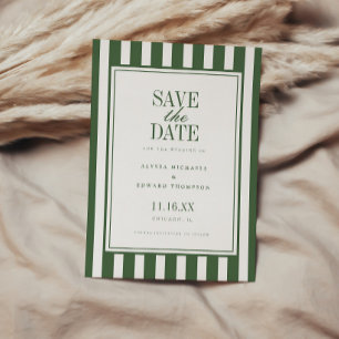 Save The Date Mariage élégant moderne rayé vert olive