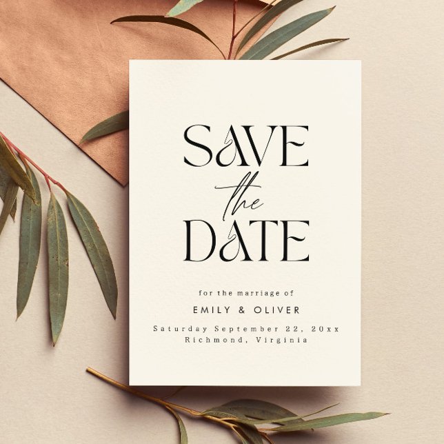 Save The Date Mariage élégant noir crème de typographie moderne  (Créateur téléchargé)