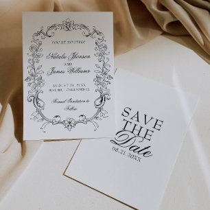 Save The Date Mariage élégant noir et blanc à l'ancienne