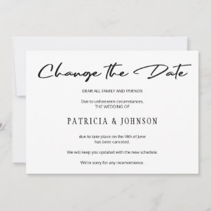 Save The Date Mariage élégant noir et blanc changement de date