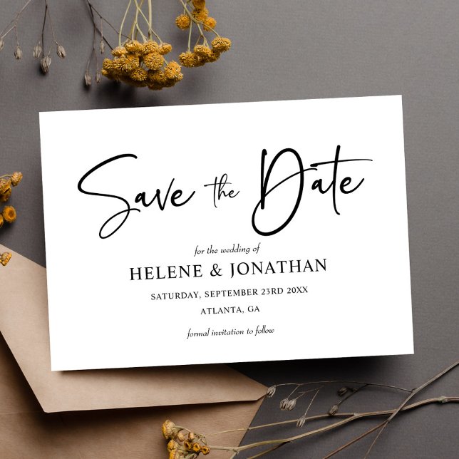 Save The Date Mariage Élégant, Noir Et Blanc Minimaliste Moderne (Modern Minimalist Black And White Elegant Wedding Save The Date)