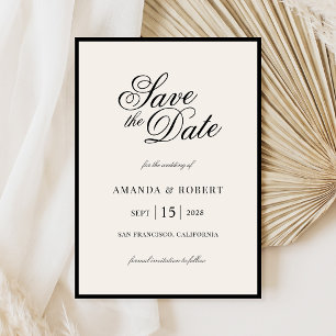 Save The Date Mariage Élégant Noir et Ivoire Old Money