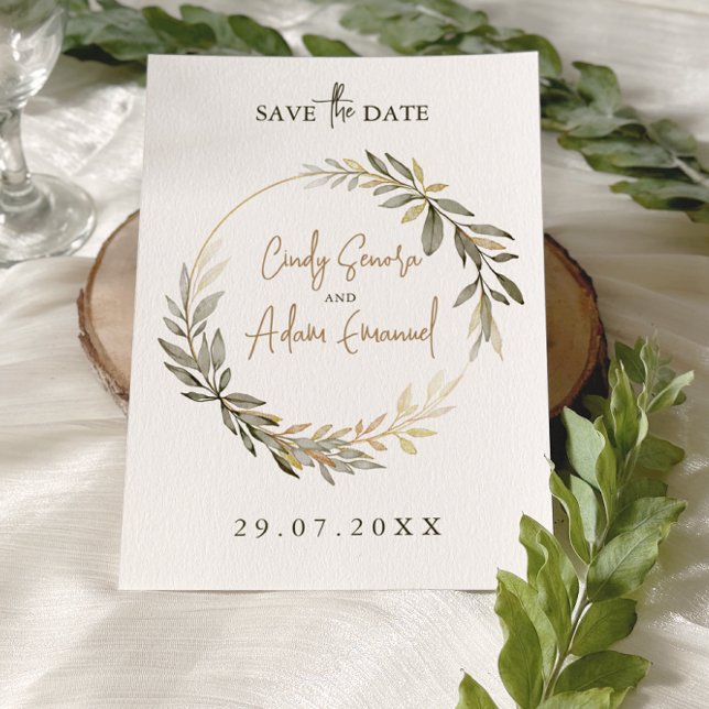 Save The Date Mariage Élégant Or et Vert (Créateur téléchargé)