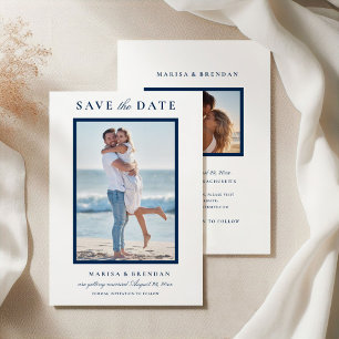 Save The Date Mariage élégant photo double face bleu marine