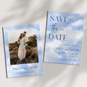 Save The Date Mariage Élégant Rêveur Nuages Étincelants Bleu Bla