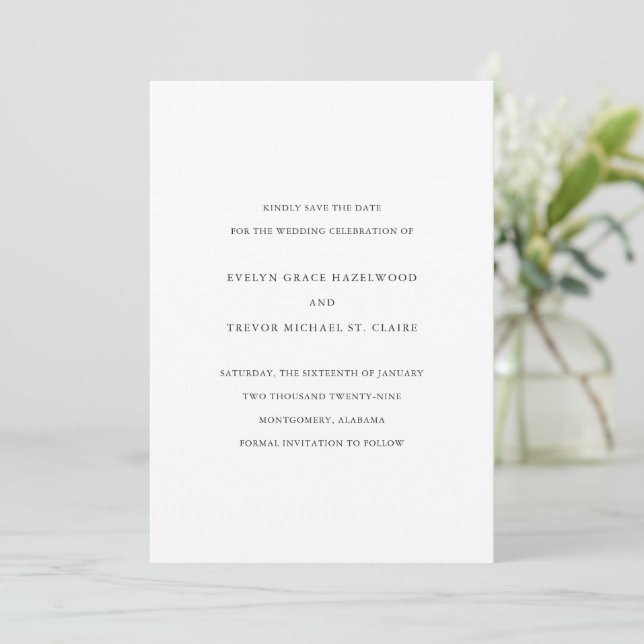Save The Date Mariage Élégant Simple (Debout devant)
