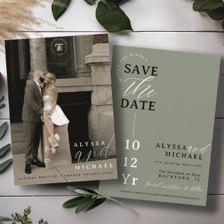Save The Date Mariage Élégant Simple Moderne Vert Sauge Photo