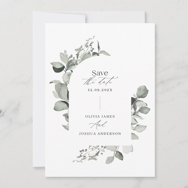 Save The Date Mariage élégant simple photo botanique eucalyptus (Devant)