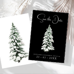 Save The Date Mariage Élégant sous la Neige aux Pins Noirs