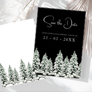 Save The Date Mariage Élégant sous la Neige de Pin Noir