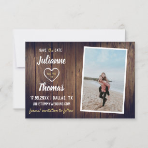 Save The Date Mariage Élégant sur Bois Rustique Photo Personnali