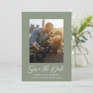 Save The Date Mariage élégant vert photo classique muet