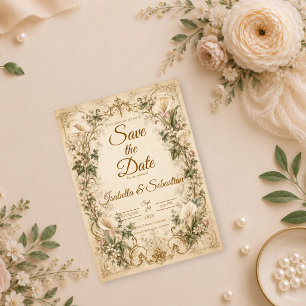Save The Date Mariage Élégant Vintage Arum