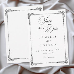 Save The Date Mariage élégant vintage baroque noir et blanc