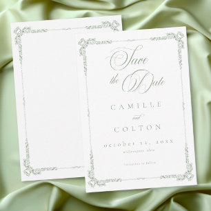 Save The Date Mariage Élégant Vintage Baroque Vert Sauge