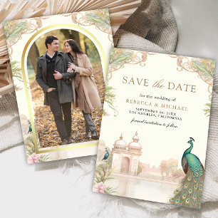 Save The Date Mariage élégant vintage paon palais indien